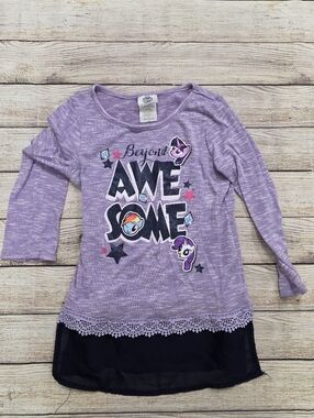 My Little Pony Kids Purple 'Beyond Awesome' Long Sleeve Top with Mesh Hem Size 7